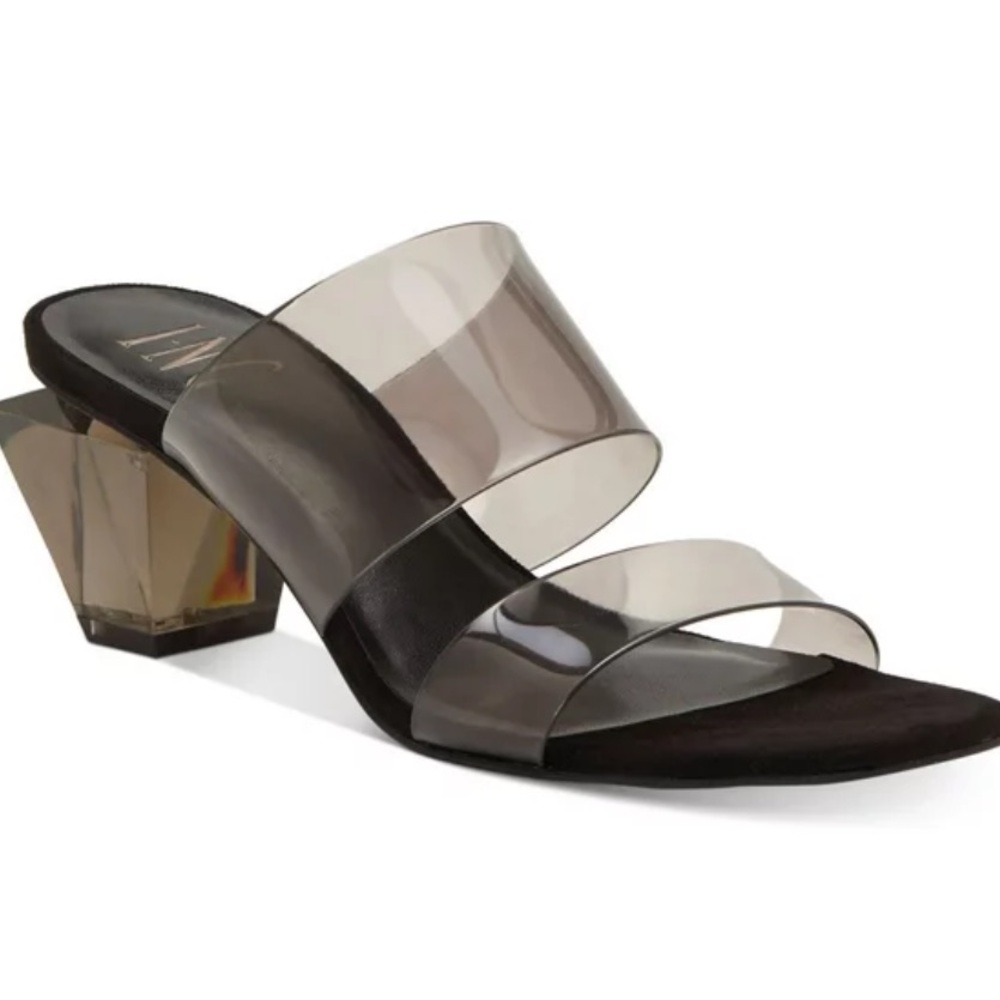 INC Calantha Comfort Square Toe Slip On Heels Black/Clear Sz 8